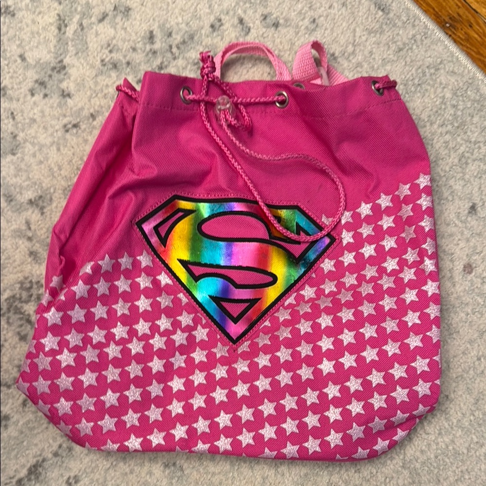 Pink Superman backpack with Star Pattern